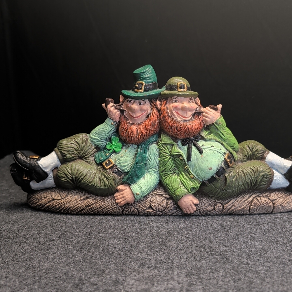 Pair of Green Ceramic Leprechaun Figurines